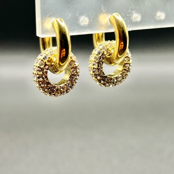 18K Gold Zircon Elegant Hoop Stainless Steel Drop Earrings - Picture 2 of 3